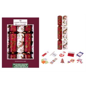 Green Christmas - 10 Luxury Crackers - Red & White Winter Berries